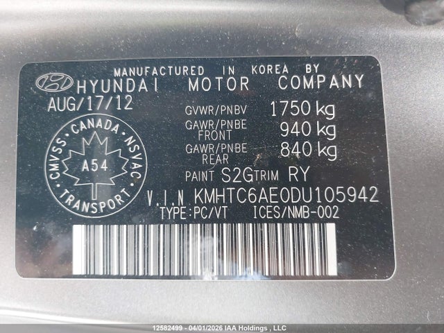 Auction sale of the 2013 Hyundai Veloster Turbo, vin: KMHTC6AE0DU105942, lot number: 12582499