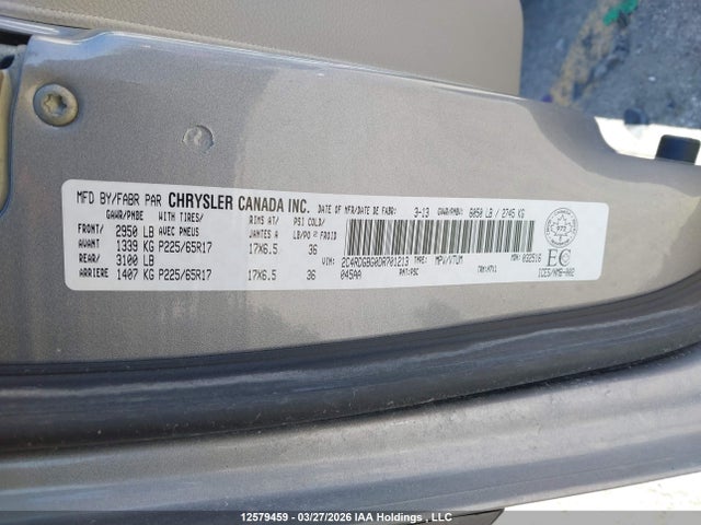 12579459 :رقم المزاد ، 2C4RDGBG0DR701213 vin ، 2013 Dodge Grand Caravan Se/sxt مزاد بيع