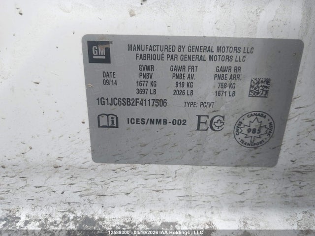 1G1JC6SB2F4117506 Chevrolet Sonic Lt Auto