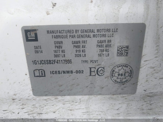 1G1JC6SB2F4117506 Chevrolet Sonic Lt Auto