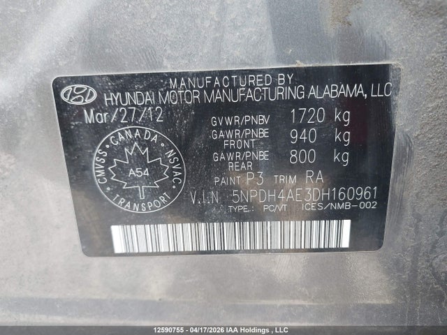 Aukcja sprzedaży 2013 Hyundai Elantra Gls, vin: 5NPDH4AE3DH160961, numer aukcji: 12590755