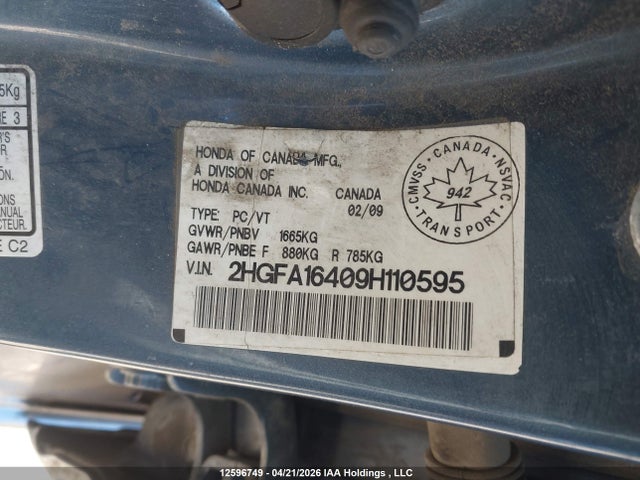 Продаж на аукціоні авто 2009 Honda Civic Dx-g, vin: 2HGFA16409H110595, номер лоту: 12596749