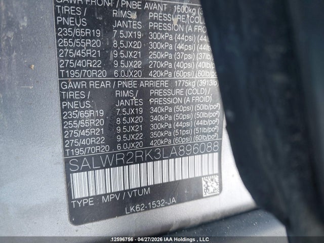 SALWR2RK3LA896088 Land Rover Range Rover Sport Hse/hse Dynamic
