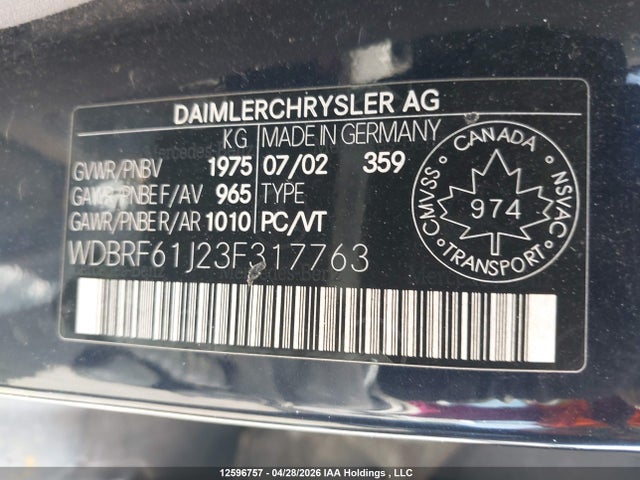 Aukcja sprzedaży 2003 Mercedes-benz C 240, vin: WDBRF61J23F317763, numer aukcji: 12596757