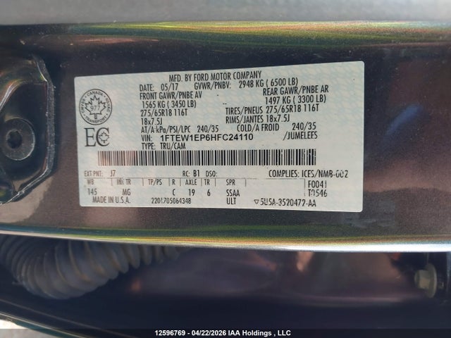 12596769 :رقم المزاد ، 1FTEW1EP6HFC24110 vin ، 2017 Ford F-150 مزاد بيع