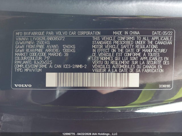 LYV062RL6NB085072 Volvo Xc60 B6 Inscription