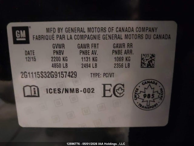 Chevrolet IMPALA LT 2016 2G1115S32G9157429 Image 9