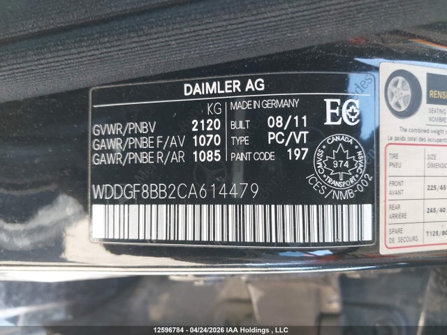 Aukcja sprzedaży 2012 Mercedes-benz C 300 4matic, vin: WDDGF8BB2CA614479, numer aukcji: 12596784