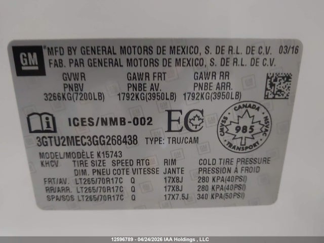 GMC Sierra K1500 Sle 2016 3GTU2MEC3GG268438 Image 18