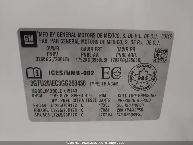 GMC Sierra K1500 Sle 2016 3GTU2MEC3GG268438 Image 9