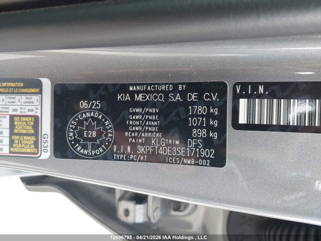 12596795 :رقم المزاد ، 3KPFT4DE3SE171902 vin ، 2025 Kia K4 Lx/lxs مزاد بيع