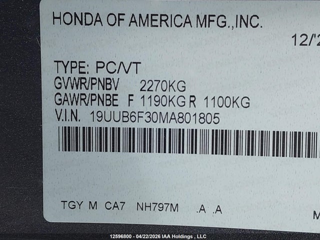 Продаж на аукціоні авто 2021 Acura Tlx, vin: 19UUB6F30MA801805, номер лоту: 12596800