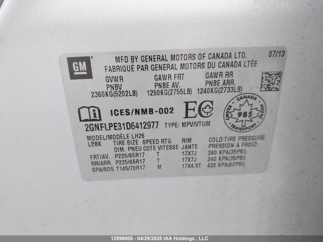 2013 Chevrolet Equinox 2lt მანქანა იყიდება აუქციონზე, vin: 2GNFLPE31D6412977, აუქციონის ნომერი: 12596805