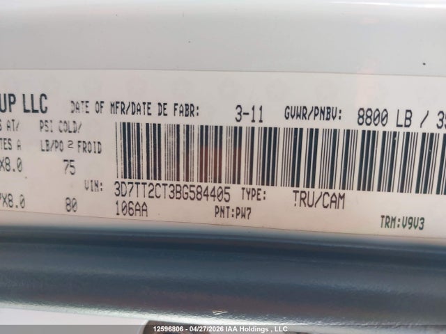12596806 :رقم المزاد ، 3D7TT2CT3BG584405 vin ، 2011 Ram Ram 2500 St مزاد بيع