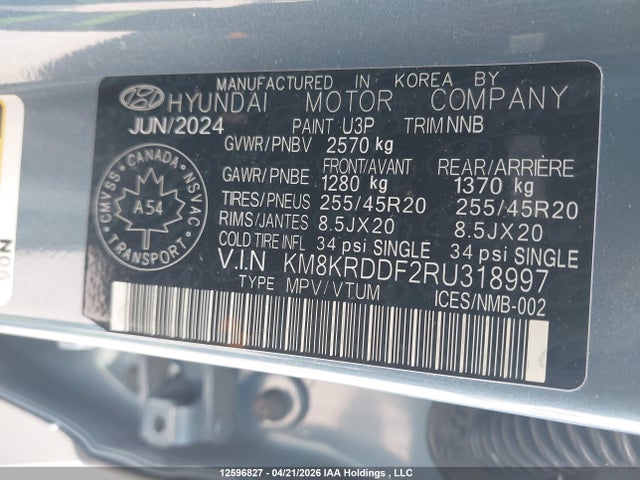 12596827 :رقم المزاد ، KM8KRDDF2RU318997 vin ، 2024 Hyundai Ioniq 5 Preferred Long Range With Ultimate Package مزاد بيع