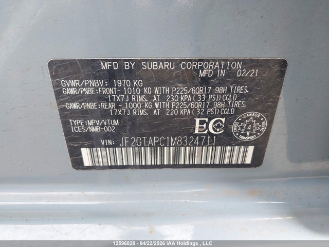 Продаж на аукціоні авто 2021 Subaru Crosstrek Premium, vin: JF2GTAPC1M8324711, номер лоту: 12596828