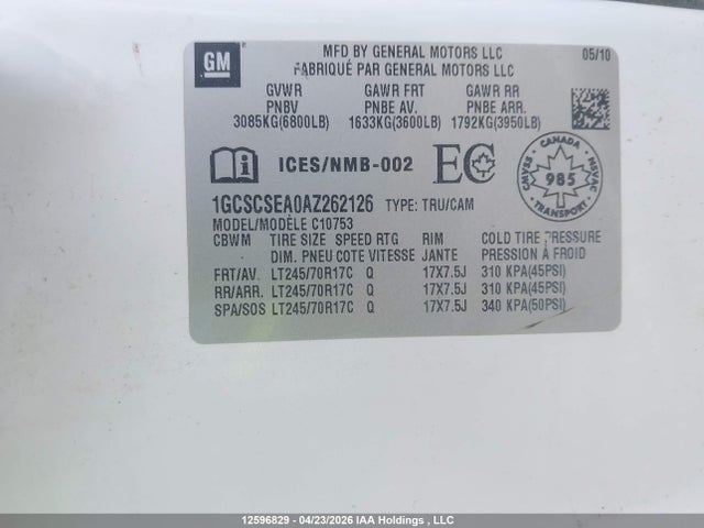 2010 Chevrolet Silverado მანქანა იყიდება აუქციონზე, vin: 1GCSCSEA0AZ262126, აუქციონის ნომერი: 12596829
