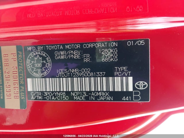 12596856 :رقم المزاد ، JTDJT123950081337 vin ، 2005 Toyota Echo مزاد بيع