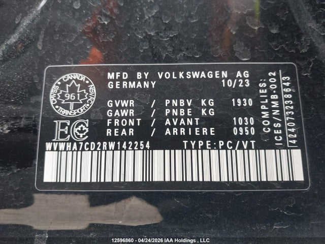 Продажа на аукционе авто 2024 Volkswagen Gti S, vin: WVWHA7CD2RW142254, номер лота: 12596860