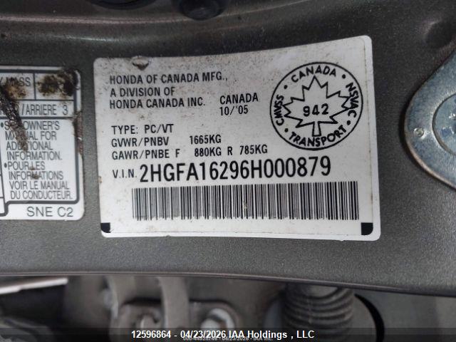 Aukcja sprzedaży 2006 Honda Civic Dx, vin: 2HGFA16296H000879, numer aukcji: 12596864