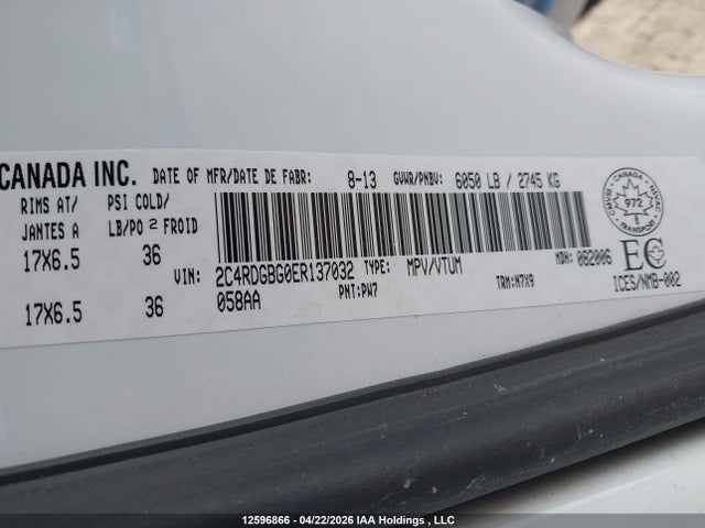 2014 Dodge Grand Caravan Se/sxt მანქანა იყიდება აუქციონზე, vin: 2C4RDGBG0ER137032, აუქციონის ნომერი: 12596866