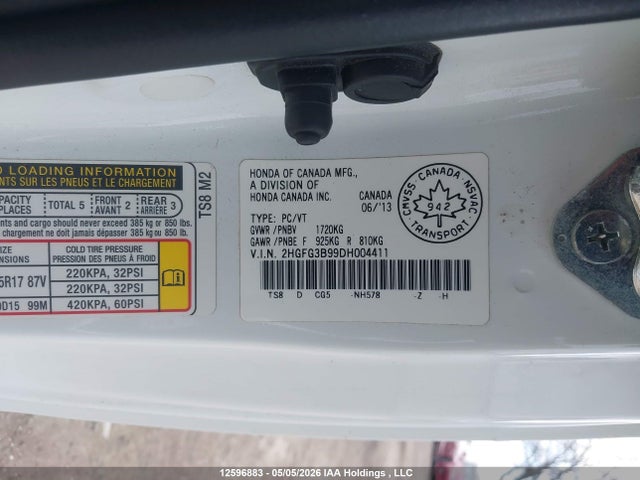 Продажа на аукционе авто 2013 Honda Civic Exl, vin: 2HGFG3B99DH004411, номер лота: 12596883