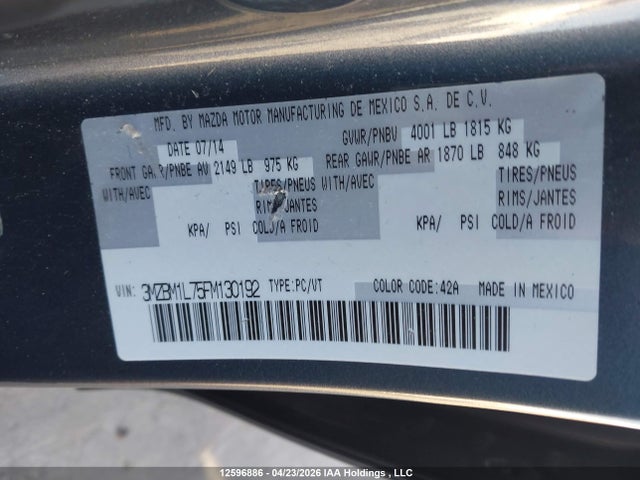 2015 Mazda Mazda3 Gs მანქანა იყიდება აუქციონზე, vin: 3MZBM1L75FM130192, აუქციონის ნომერი: 12596886