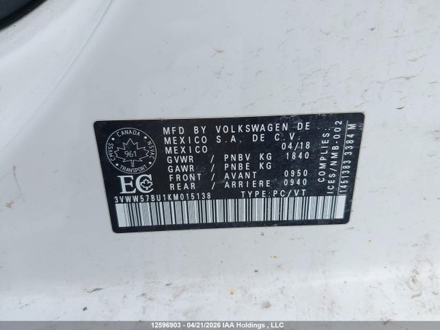 3VWW57BU1KM015138 Volkswagen Jetta Highline