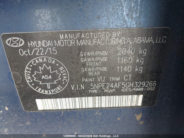 5NPE24AF5GH329266 Hyundai SONATA SE