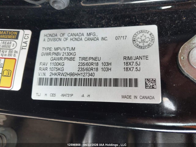 2HKRW2H96HH127340 Honda Cr-v Touring