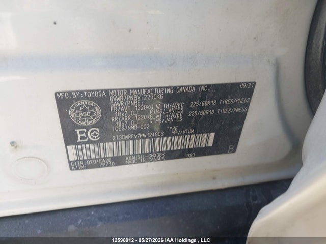 12596912 :رقم المزاد ، 2T3DWRFV7MW124906 vin ، 2021 Toyota Rav4 Hybrid مزاد بيع