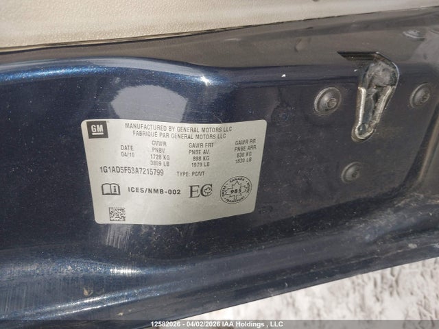 2010 Chevrolet Cobalt Lt მანქანა იყიდება აუქციონზე, vin: 1G1AD5F53A7215799, აუქციონის ნომერი: 12582026