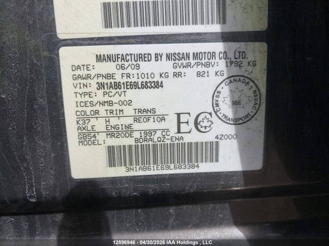 Продажа на аукционе авто 2009 Nissan Sentra 2.0/2.0s/2.0sl, vin: 3N1AB61E69L683384, номер лота: 12596946