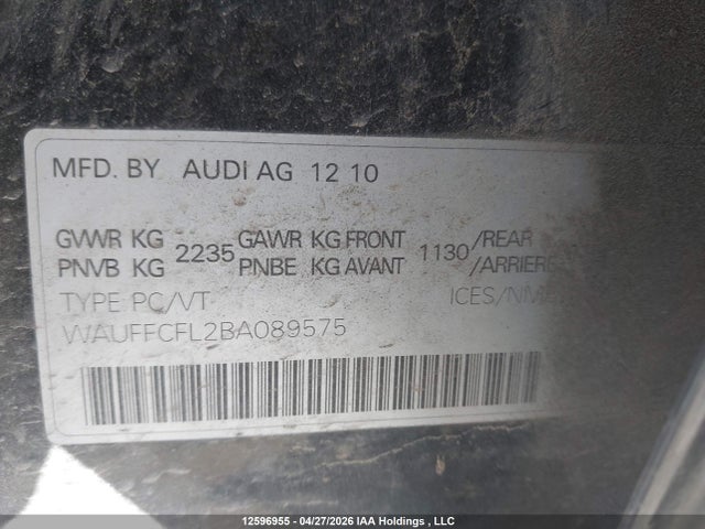 12596955 :رقم المزاد ، WAUFFCFL2BA089575 vin ، 2011 Audi A4 مزاد بيع