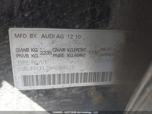 12596955 :رقم المزاد ، WAUFFCFL2BA089575 vin ، 2011 Audi A4 مزاد بيع