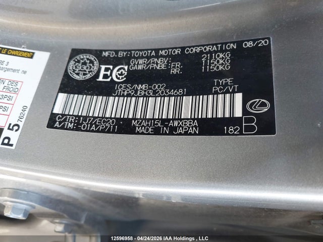 JTHP9JBH3L2034681 Lexus UX 250H