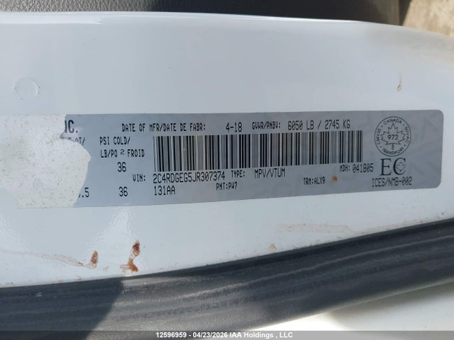 2C4RDGEG5JR307374 Dodge Grand Caravan Gt