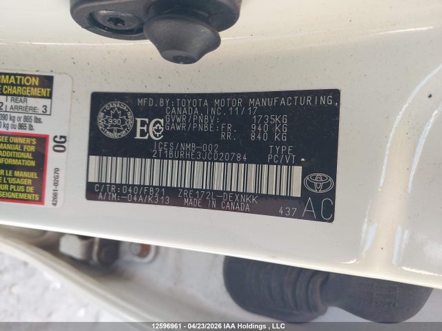 2T1BURHE3JC020784 Toyota COROLLA LE