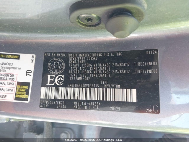 12596967 :رقم المزاد ، 7MUFBABG0RV036145 vin ، 2024 Toyota Corolla Cross Hybrid Se مزاد بيع