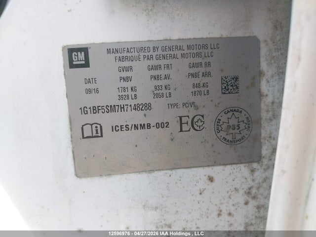 1G1BF5SM7H7148288 Chevrolet Cruze Premier Auto