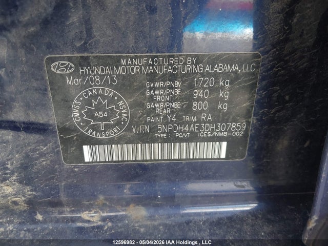 Продаж на аукціоні авто 2013 Hyundai Elantra, vin: 5NPDH4AE3DH307859, номер лоту: 12596982