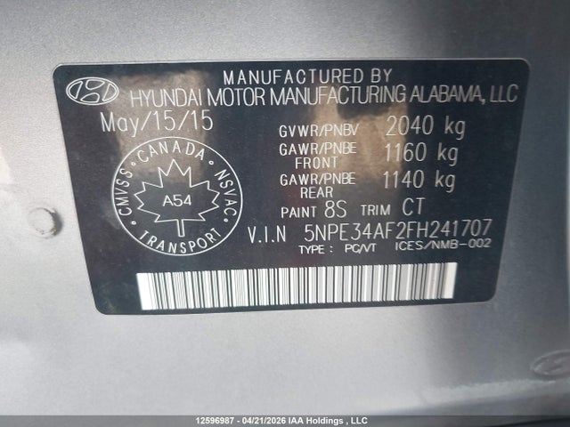 2015 Hyundai Sonata Sport/limited მანქანა იყიდება აუქციონზე, vin: 5NPE34AF2FH241707, აუქციონის ნომერი: 12596987