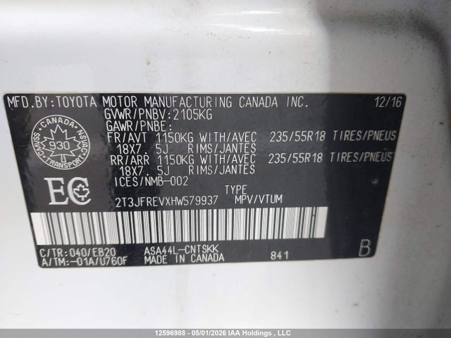 2T3JFREVXHW579937 Toyota RAV4 SE