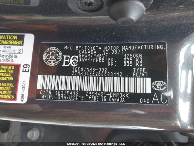 12596991 :رقم المزاد ، 2T1KU4EE2BC683112 vin ، 2011 Toyota Corolla Matrix مزاد بيع