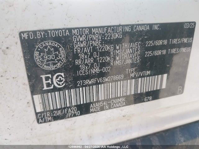 Продаж на аукціоні авто 2025 Toyota Rav4 Hybrid Xle, vin: 2T3RWRFV6SW278669, номер лоту: 12596992