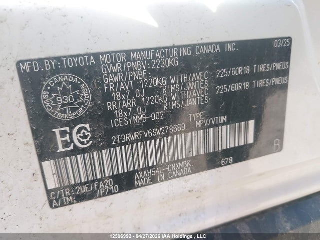 Продаж на аукціоні авто 2025 Toyota Rav4 Hybrid Xle, vin: 2T3RWRFV6SW278669, номер лоту: 12596992