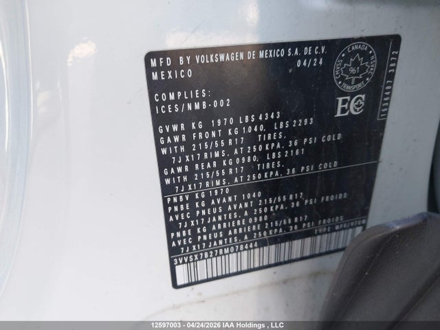 2024 Volkswagen Taos Se მანქანა იყიდება აუქციონზე, vin: 3VVSX7B27RM078444, აუქციონის ნომერი: 12597003