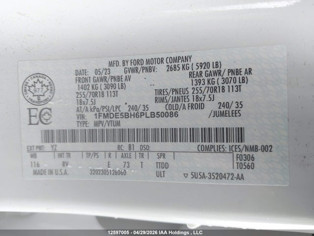 Продажа на аукционе авто 2023 Ford Bronco Outer Banks, vin: 1FMDE5BH6PLB50086, номер лота: 12597005