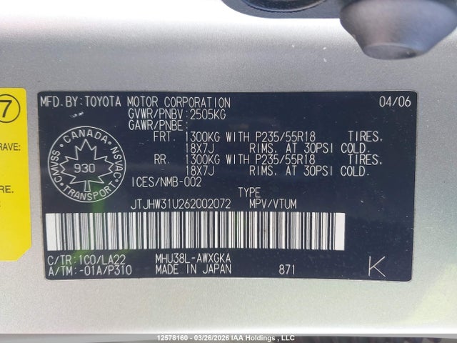 Aukcja sprzedaży 2006 Lexus Rx 400h, vin: JTJHW31U262002072, numer aukcji: 12578160