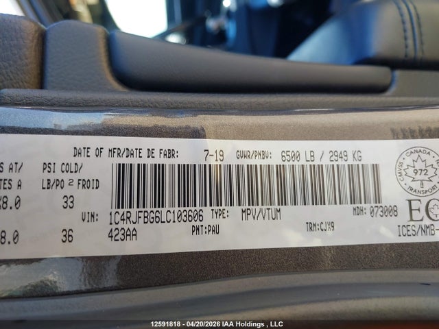 1C4RJFBG6LC103606 Jeep Grand Cherokee Limited